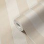 Beige Vliestapete mit Streifenmuster, PVC- und phthalatfrei, Rolle angeschnitten.