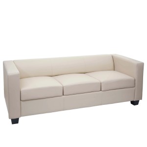 Modernes 3er Sofa Lille in Creme mit Kunstlederbezug für Wohnzimmer oder Wartebereich.
