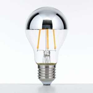 Dimmbare LED-Kopfspiegellampe E27, 8W, warmweißes Licht. Leuchtmittel mit silbernem Kopfspiegel.