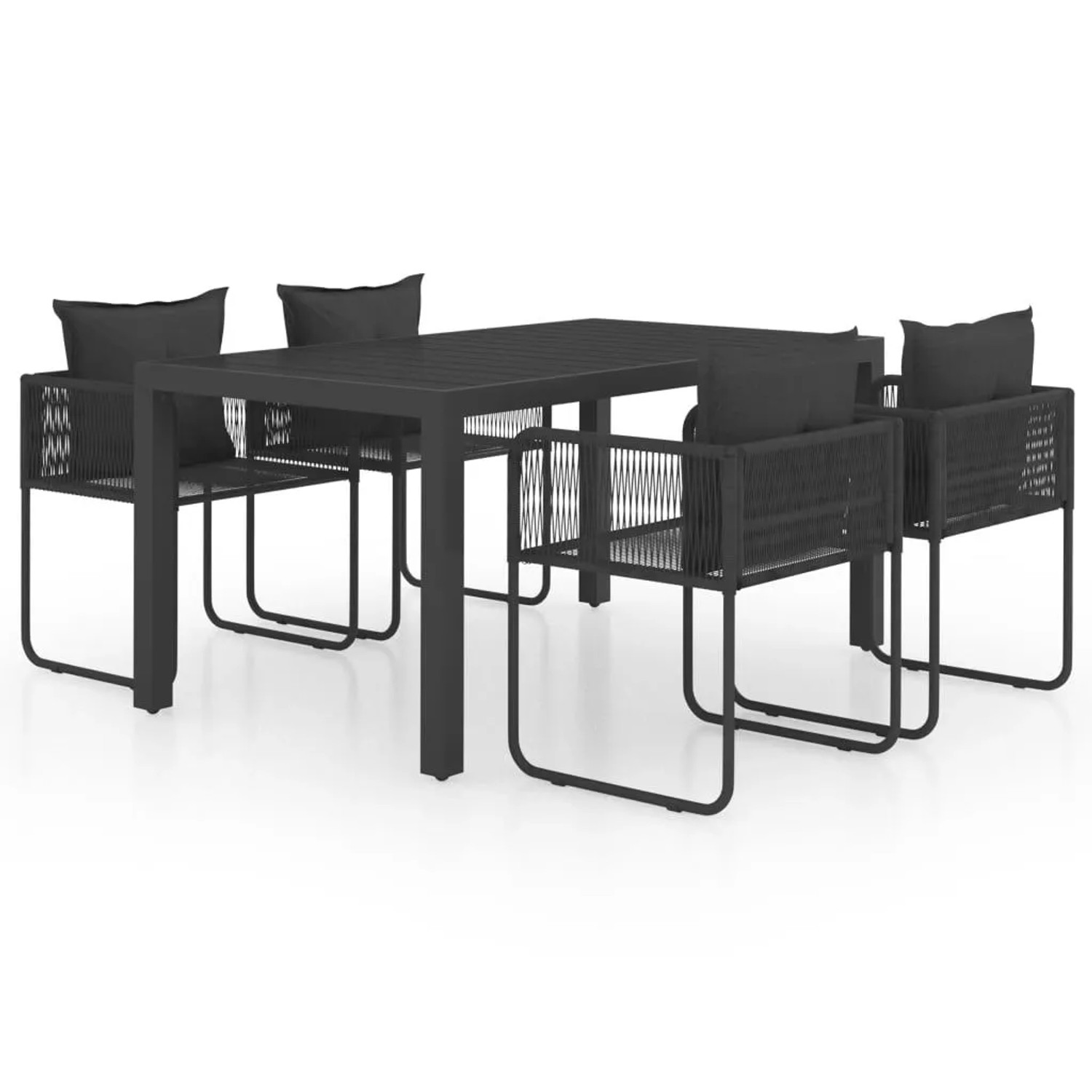 Furnicato Garten Essgruppe Schwarz 150 X 90 X 74 Cm Tisch 4 Stühle Mit Kissen