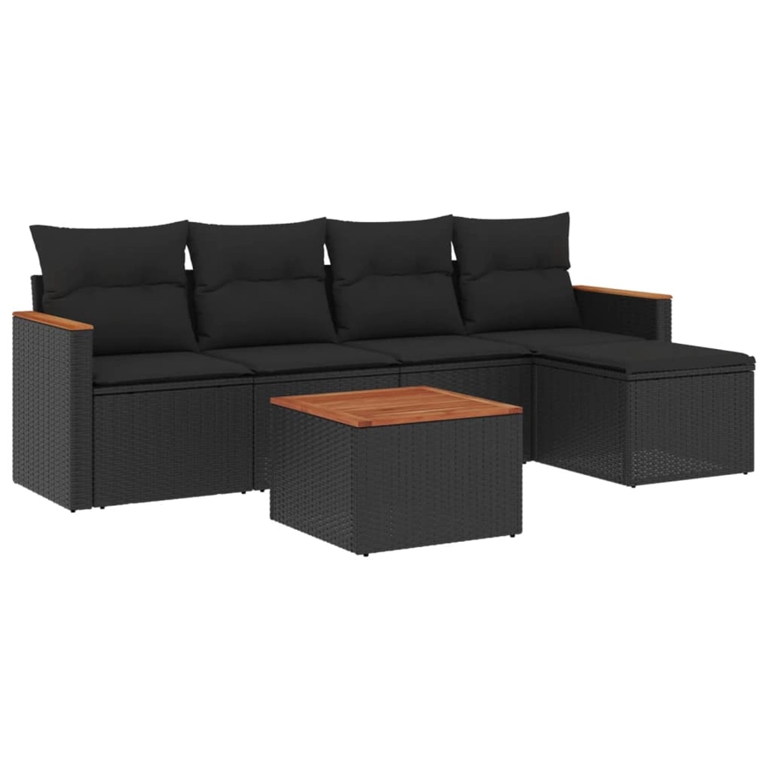 vidaXL 6-Tlg Garten-Sofagarnitur mit Kissen Schwarz Poly Rattan 3225922