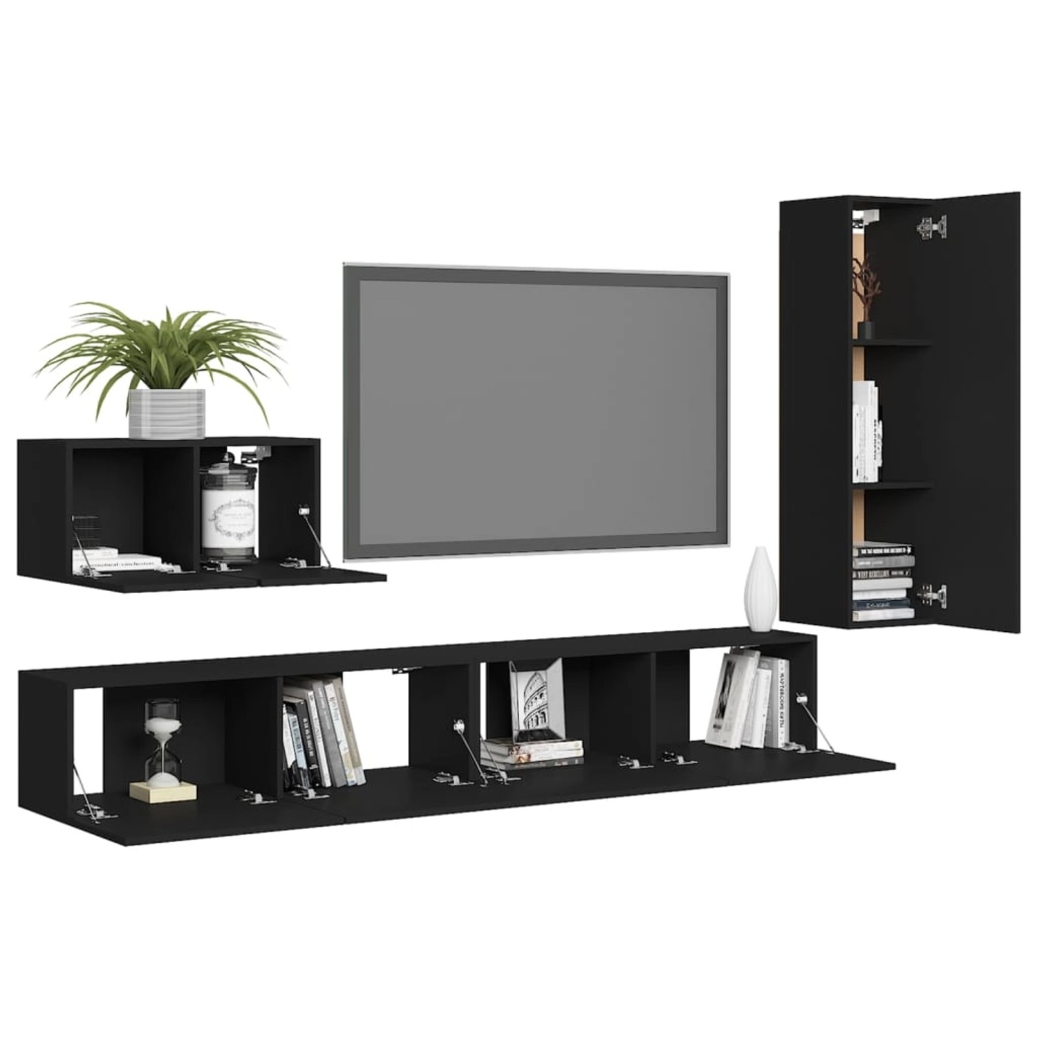 vidaXL TV-Schrank 4-tlg TV-Schrank-Set Schwarz Spanplatte günstig online kaufen