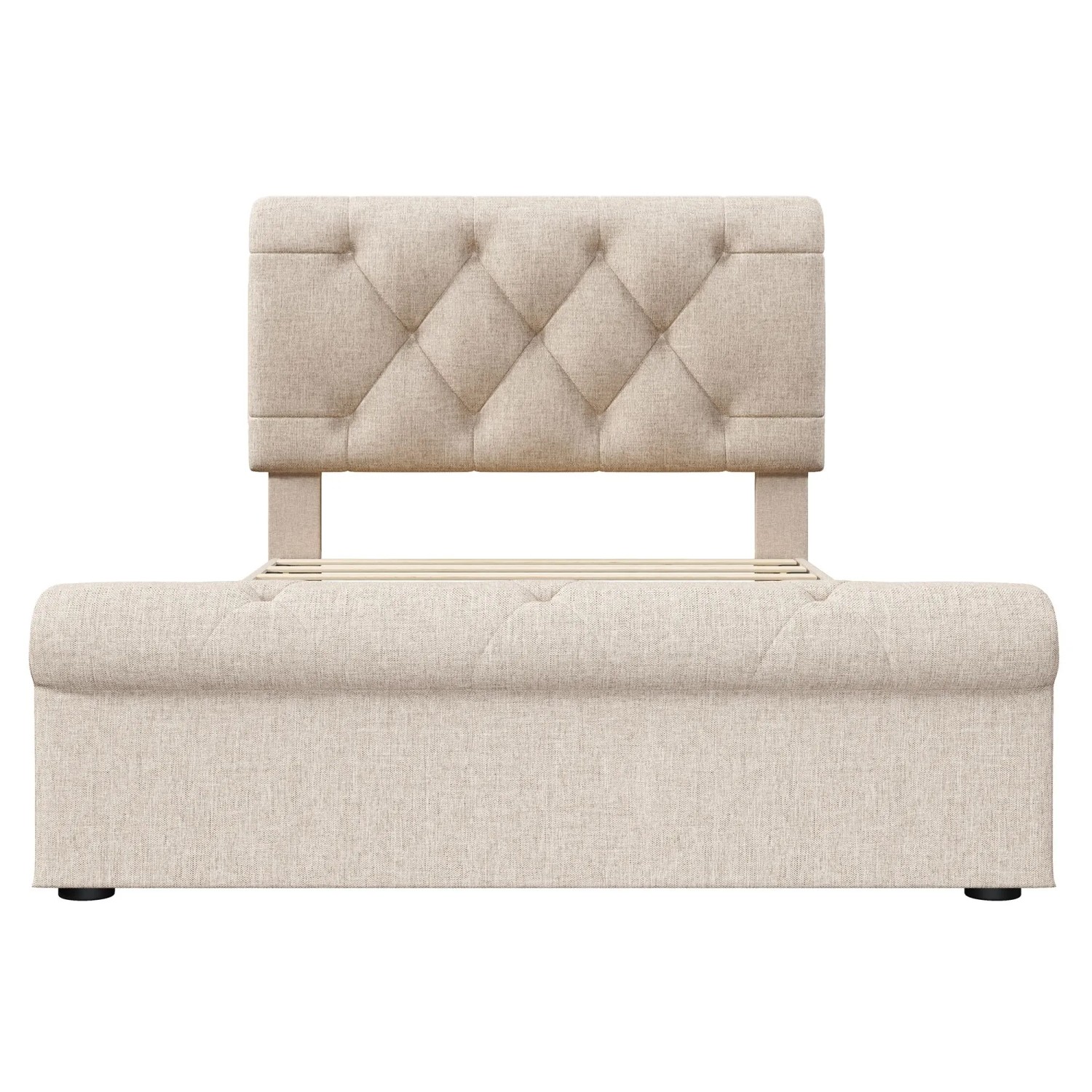 okwish Polsterbett 90x200cm mit Schubladen Kopfteil Kinderzimmer Beige ohne Matratze