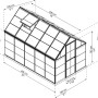 Technische Zeichnung: Palram Canopia Gewächshaus, 5,7 m², grüne Rahmen, Maße und Details.