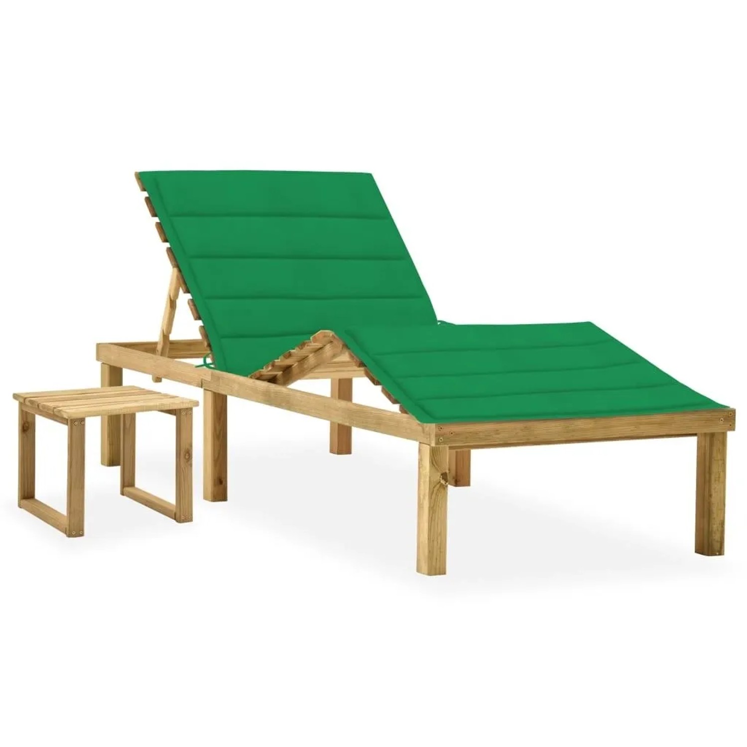 Furnicato Garten-sonnenliege Aus Imprägniertem Kiefernholz Mit Tisch Und Auflage 200x70x315-77 Cm Grün
