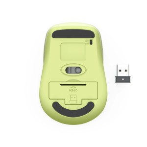 Hama Multi-Device-Maus WM-450, grüne Funkmaus mit USB-Empfänger, Unterseite.
