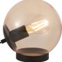 Bernsteinfarbene Design-Tischlampe, 18,5 cm hoch, mit schwarzem Metallfuß und E27 Fassung.