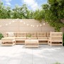 8-teiliges Garten Lounge Set aus Massivholz mit beigen Kissen.