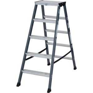 Krause Doppelleiter SePro D mit 5 Stufen, eloxiert, für sicheren Stand bei Arbeiten.