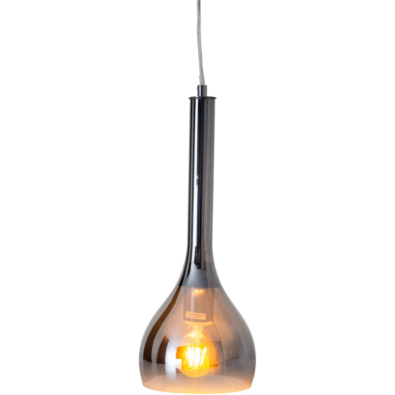 Moderne Näve Pendelleuchte Vaso, 16 cm, mit grauem Glasschirm und Edelstahl-Baldachin.