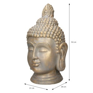 Buddha Figur Kopf, 53cm, Bronzeoptik, Polyresin, Deko für Garten & Haus.