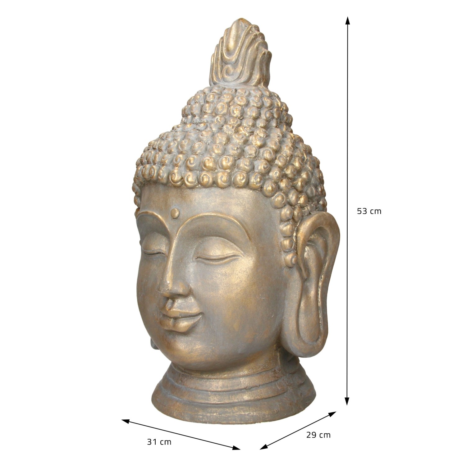 Buddha Figur Kopf, 53cm, Bronzeoptik, Polyresin, Deko für Garten & Haus.