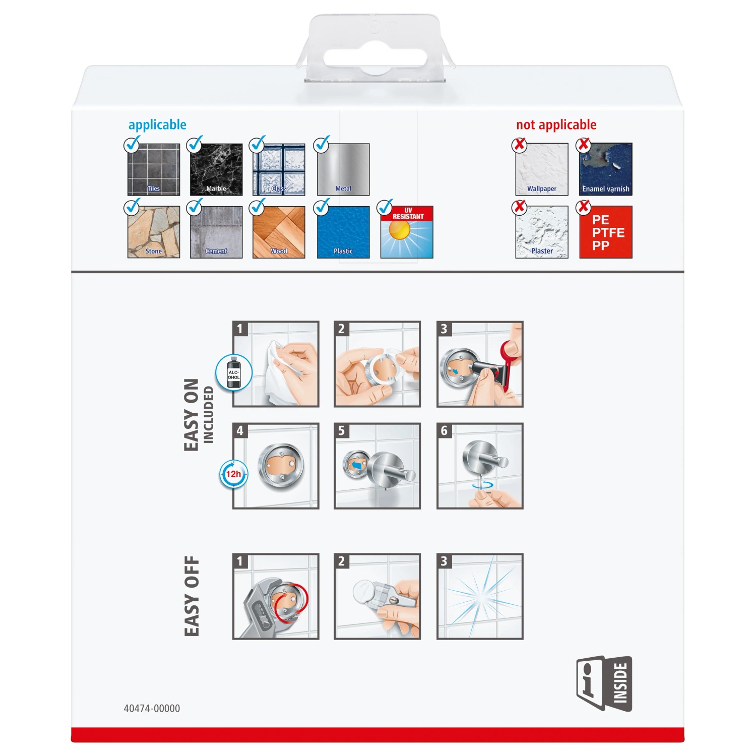 Verpackung des Tesa Exxcellent Handtuchrings Chrom mit Montagehinweisen.
