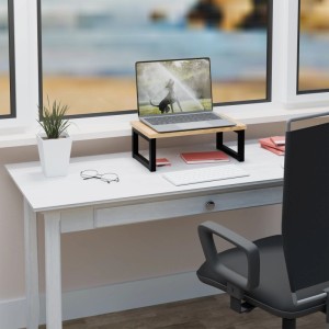 Relaxdays Monitorständer MDF Eisen Natur Schwarz Ergonomisch 15 x 40 x 23 cm 1,6 kg