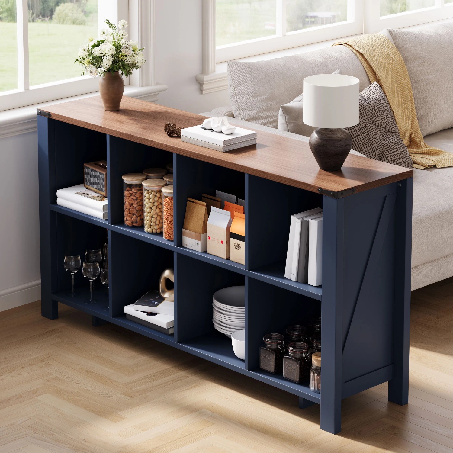 Merax Organizer Regal 140x34x75 cm 8 Staufächer Küche Wohnzimmer Esszimmer_4