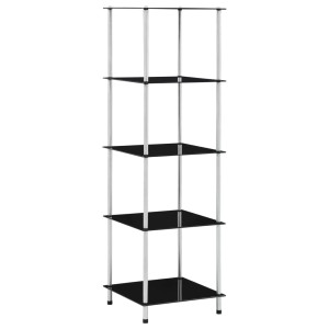 Schwarzes vidaXL Regal mit 5 Hartglas-Ablagen, ideal als Wandregal oder zur Dekoration.