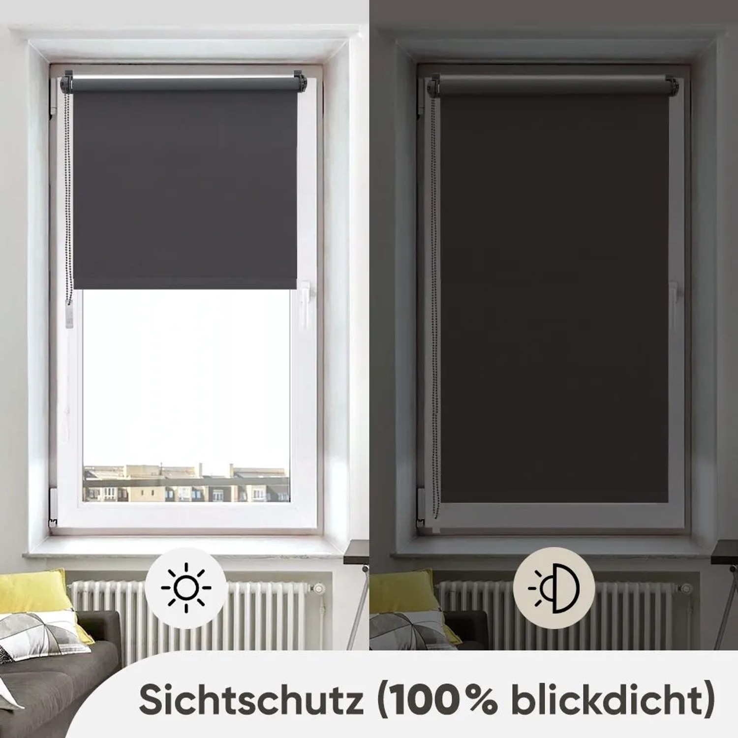 Sekey Seitenzugrollo Verdunkelung ohne Bohren Blickdicht Grau 100x130cm_3