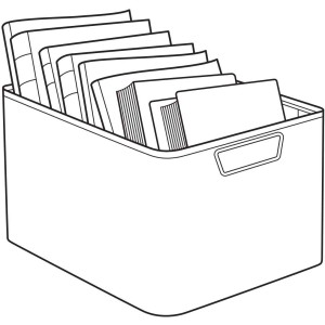 Cremefarbene Curver Style Aufbewahrungsbox gefüllt mit Ordnern.