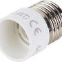 Adapter E27 auf E14 für Lampenfassung, weißer Kunststoff und Metallgewinde.