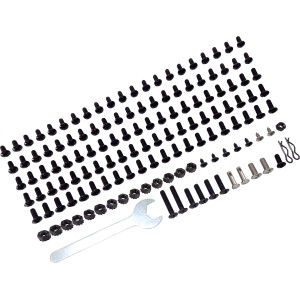 Schrauben-Set für Kombigrill Drake: Ersatzteil mit Schrauben, Muttern und Werkzeug.