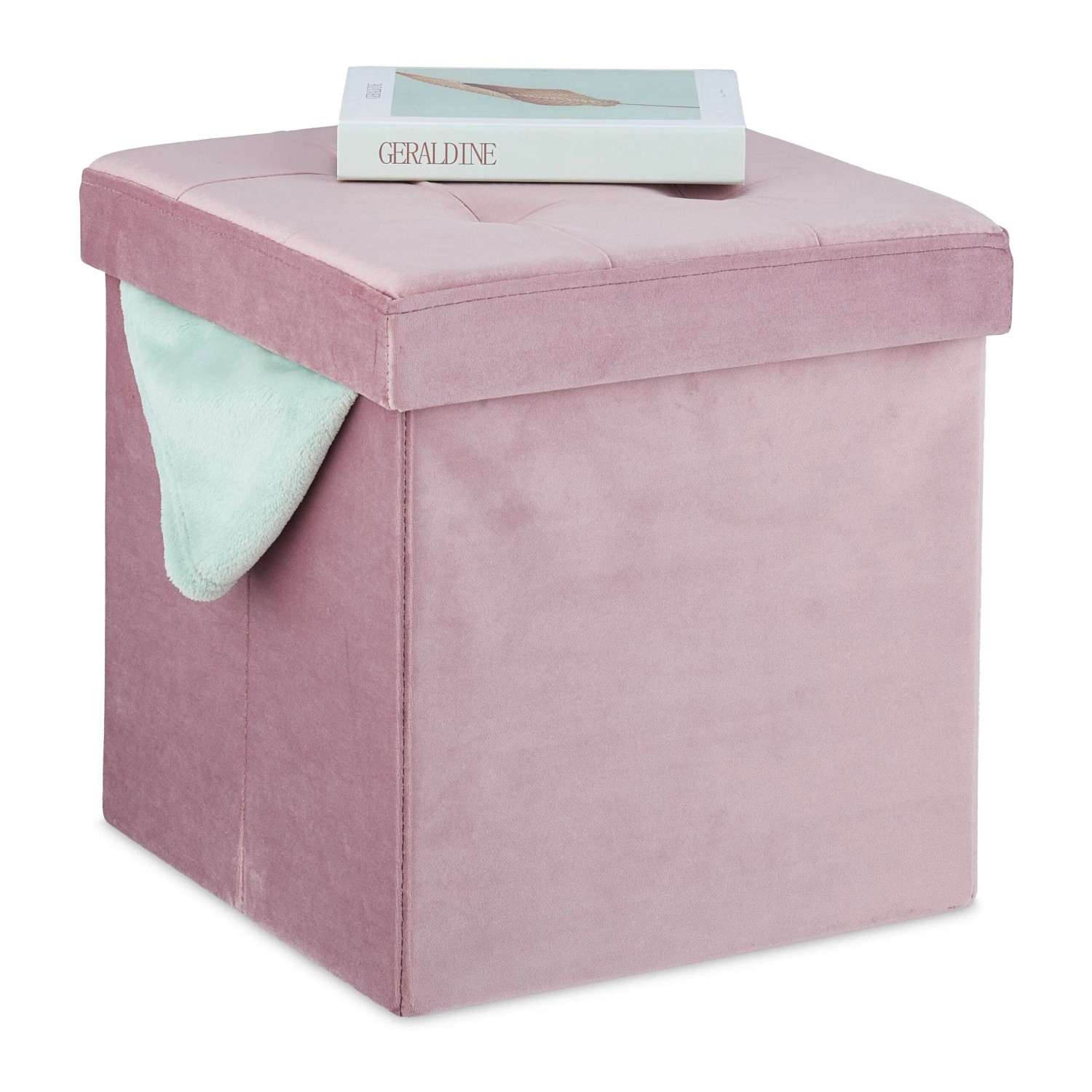 Relaxdays Hocker Samt Rosa mit Stauraum Faltbar 38 cm x 38 cm x 38 cm 2,6 kg
