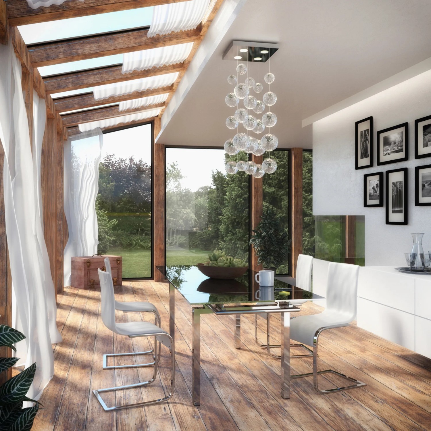 Raum mit Venilia Fensterfolie Hitzeschutz: Helle, lichtdurchflutete Atmosphäre mit Sonnenschutzfolie.