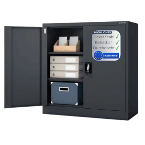 DELUKE Aktenschrank KADO, abschließbar, mit Flügeltüren, 93x90x40 cm, Anthrazit. Büro Schrank mit Fächern.