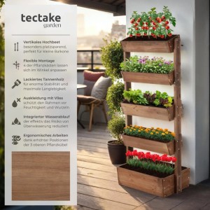 Tectake Vertikalbeet Flora 5 Etagen  Die Oberen 4 Mit Schrägstellfunktion Lackiertes Tannenholz  Integrierte Drainage 81 x 52 x 180 cm 52 x 81 x 180 c