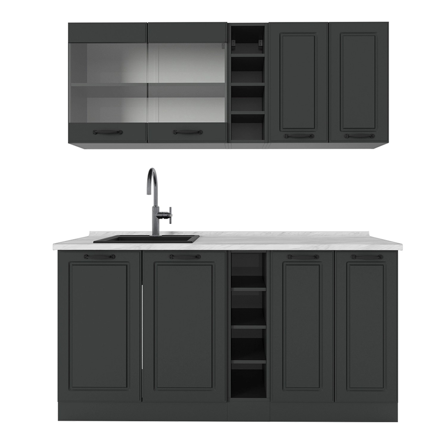 Vicco R-Line Singleküche Anthrazit Landhaus/Anthrazit 160 cm AP Marmor günstig online kaufen