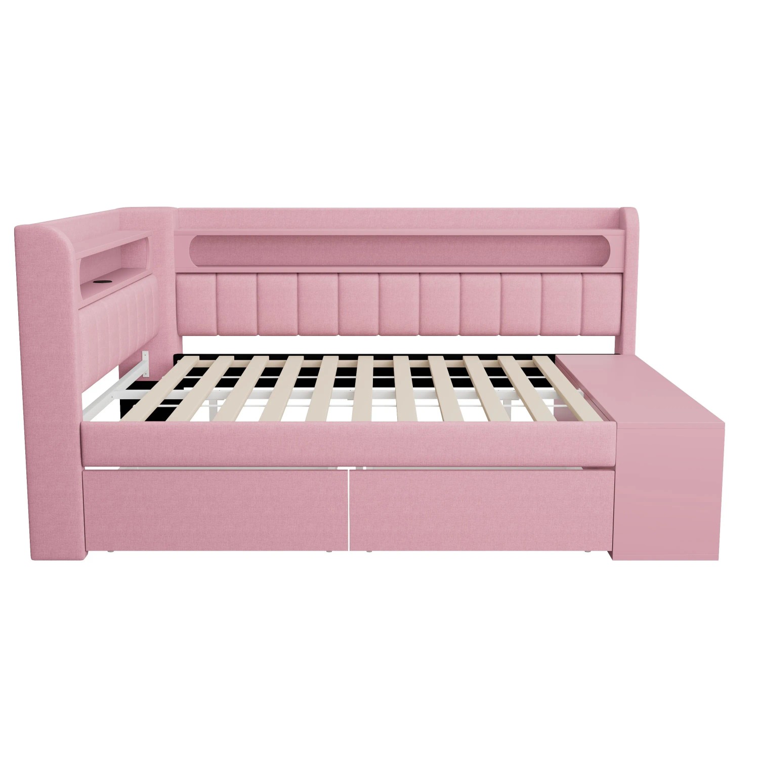 Merax Polster Schlafsofa 90x200 cm Mit USB LED Schuhschrank 2 Schubladen Rosa
