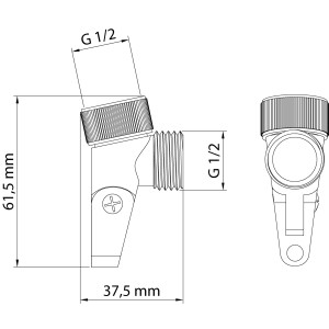 aquaSu Brause-Gelenkstück Chrom, Detailzeichnung mit Maßen für Duschzubehör.