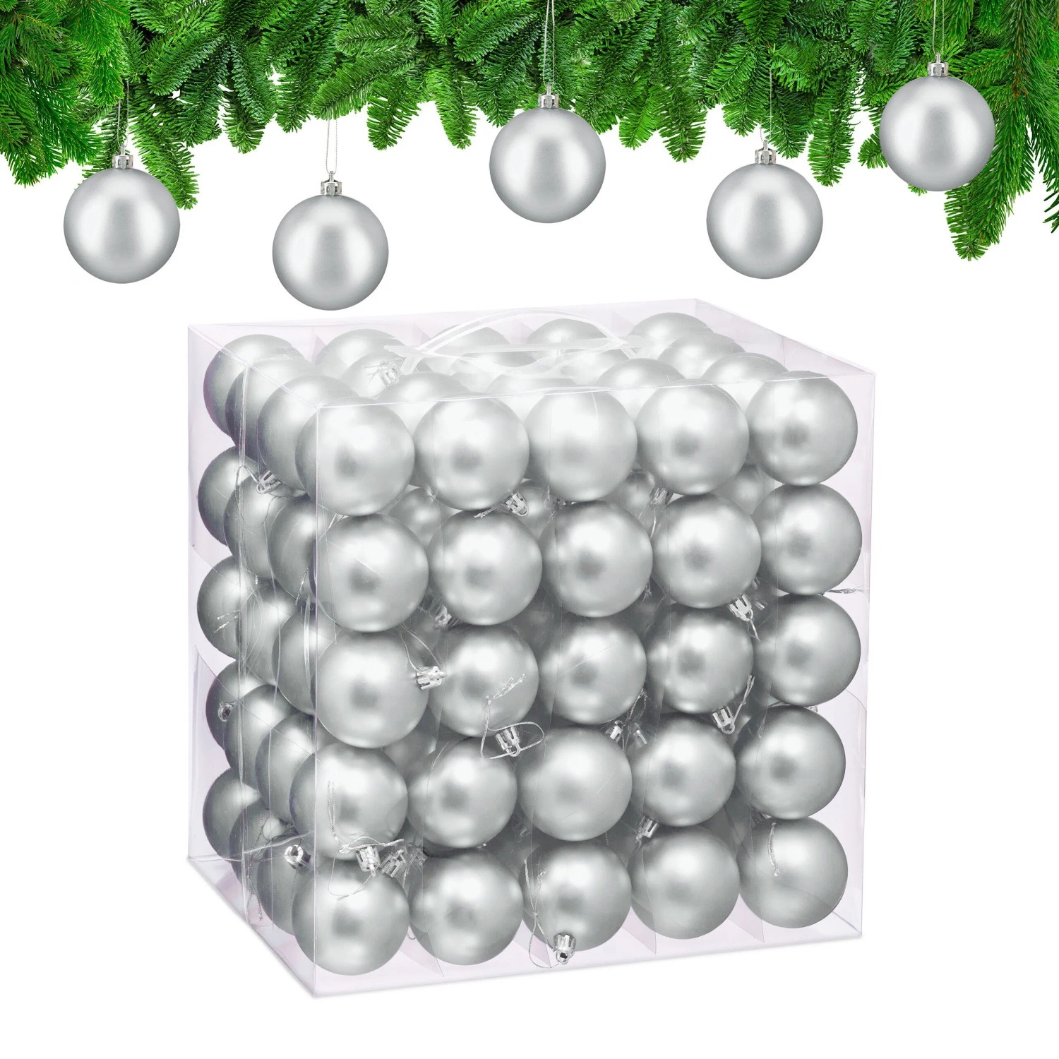 Relaxdays Weihnachtskugeln 100er Set Polystyrol Silber Matt 7 cm x 6 cm 7 g