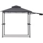 Grauer Grillpavillon mit zweistufigem Dach, ausziehbarer Markise und praktischen Seitenablagen. Robustes Stahlgestell.