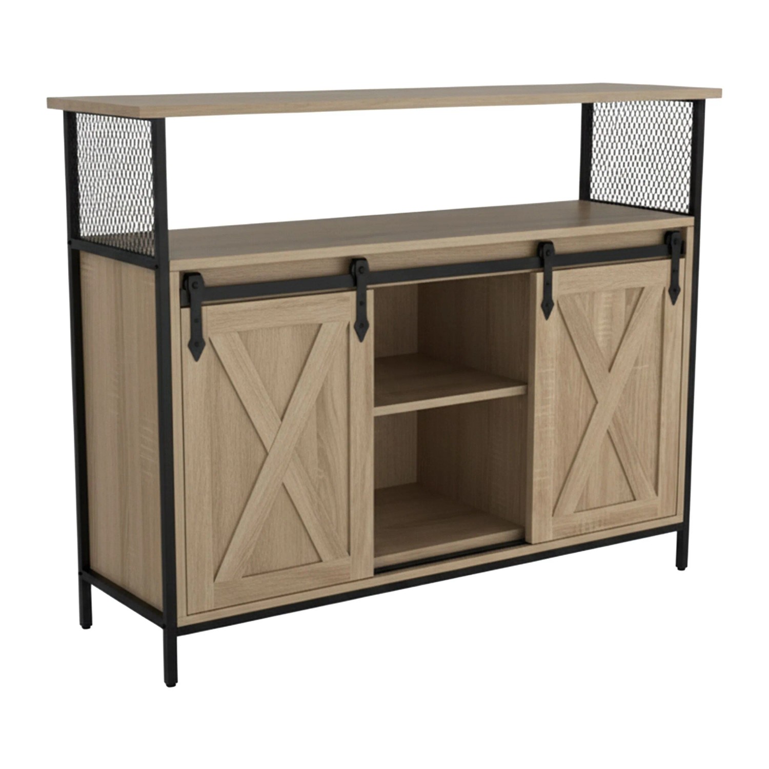 Relaxdays Sideboard MDF Eisen Hellbraun mit Schiebetüren 80 x 100 x 33 cm 25 kg