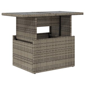Grauer vidaXL Gartentisch mit Glasplatte, höhenverstellbar, aus Poly Rattan, 100x55x73 cm.