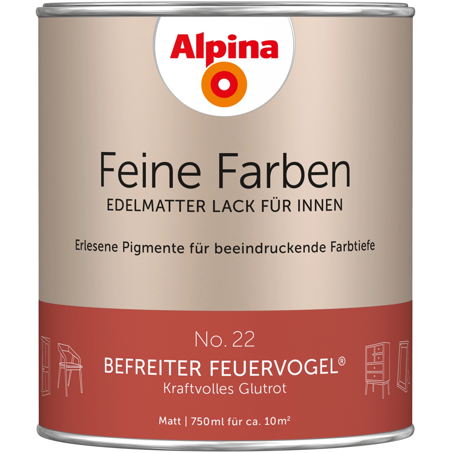 Alpina Feine Farben Lack No. 22  Befreiter Feuervogel® Rot edelmatt 750 ml
