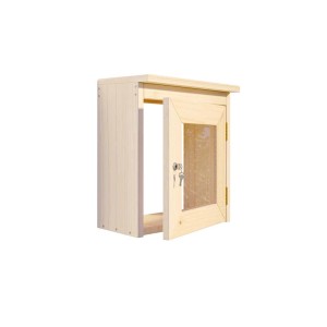 Finntherm Schutzkasten aus Fichte für Saunasteuerungen, mit Schloss und Schlüssel.