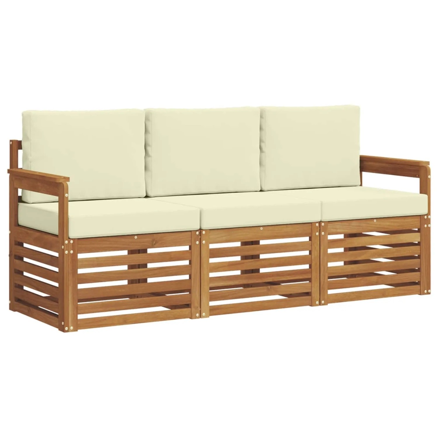 vidaXL Sofagarnituren 3 Tlg Natur und Creme Massivholz Akazie 3374275