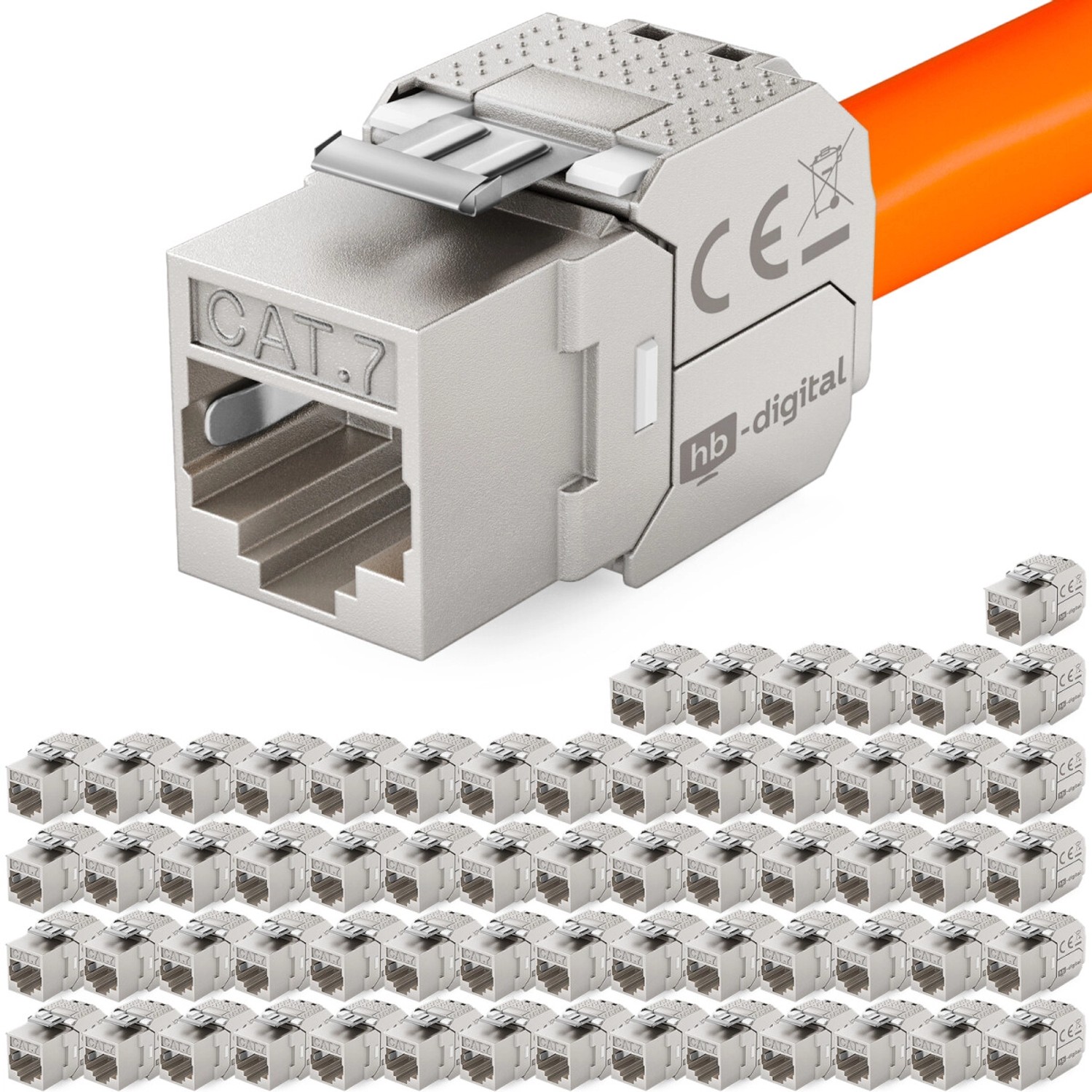 hb-digital 64x Keystone Modul CAT 7 RJ45 Einbaumodul Werkzeuglos Vergoldete Kontakte