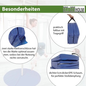 Blaue TRUTZHOLM Tanzstangenmatte, faltbar mit Tragegriff, 120cm Durchmesser, 5cm dick für Sport & Fitness.