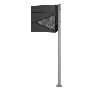 ML-Design Standbriefkasten mit Zeitungsfach und Pfosten, Edelstahl Silber.