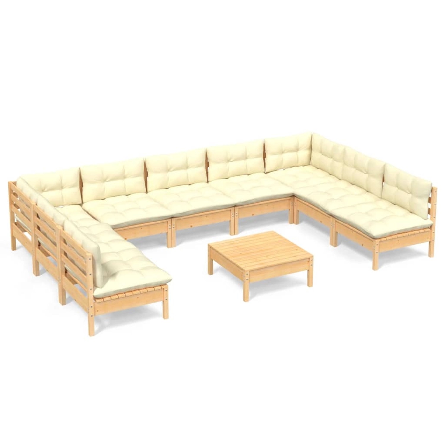 vidaXL 10-tlg Garten-Lounge-Set mit Creme Kissen Massivholz Kiefer Modell 14