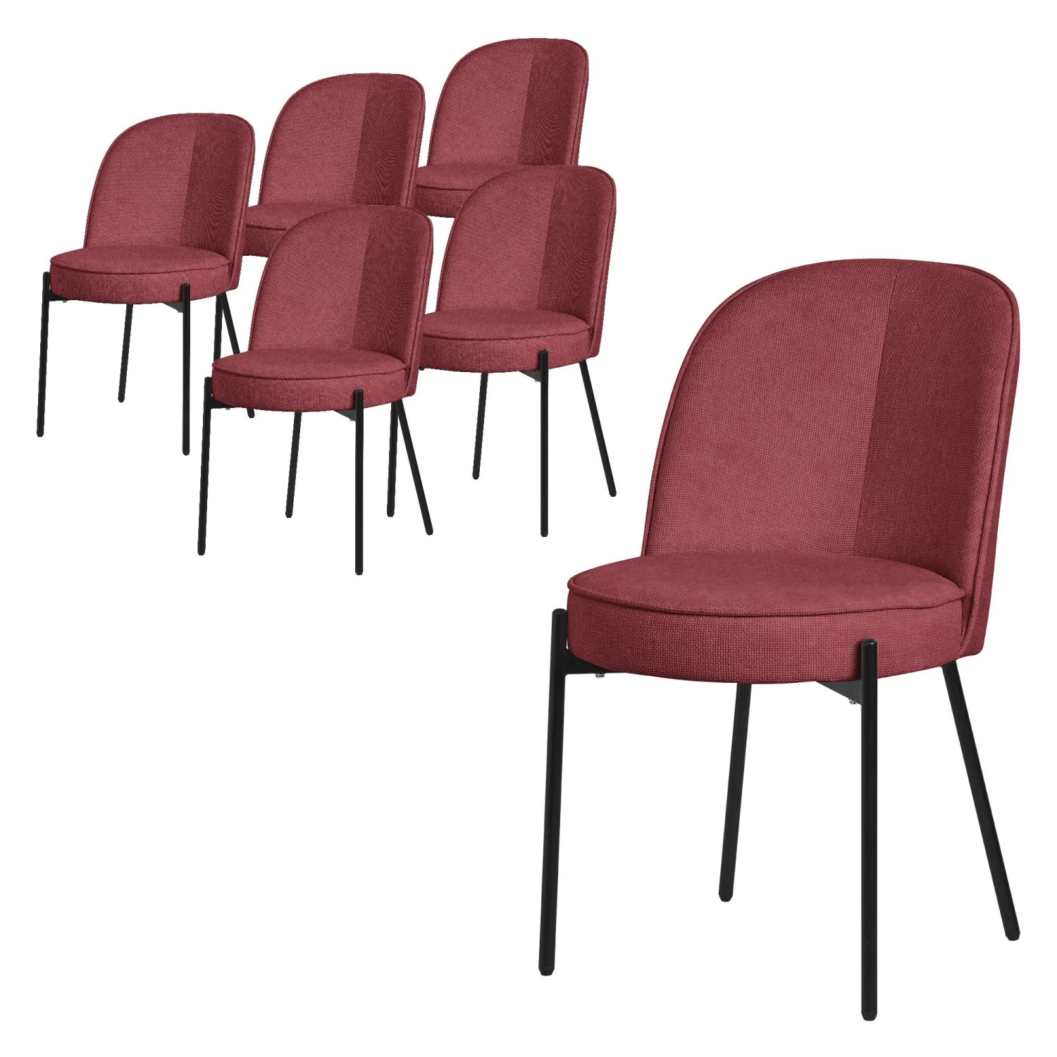 ML-Design Esszimmerstühle 6Er Set Rot mit Metallbeine und Stoffbezug