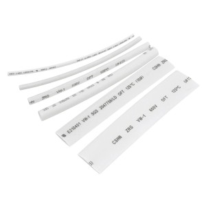 Weißes Blanko Schrumpfschlauch Set, 100 Stück Elektroinstallationsmaterial in verschiedenen Größen.