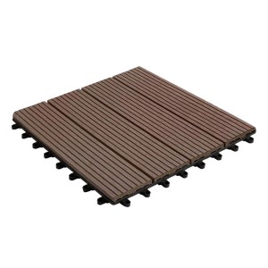 Dunkelbraune KARAT WPC Klickfliese Royal, 30x30 cm, für Terrasse und Balkon.