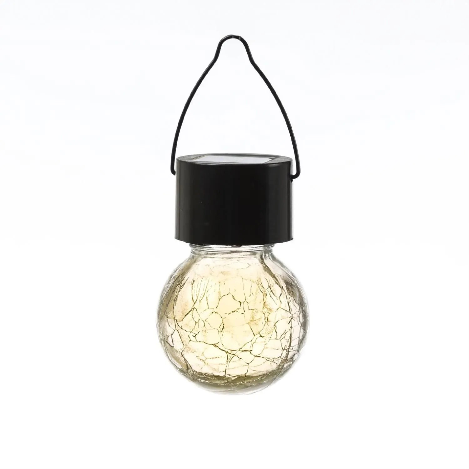 Marelida LED Solar Hängeleuchte CRACKLE Bruchglas-Optik Solarleuchte Kugelleuchte H  9cm