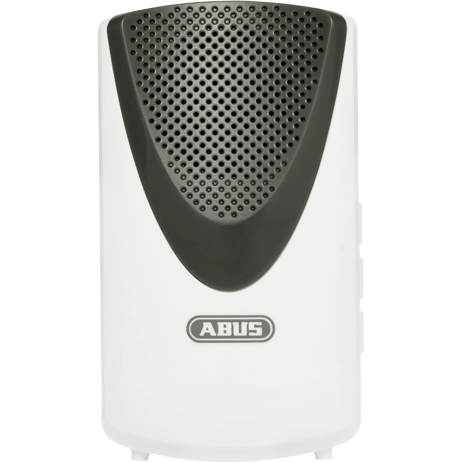 Abus Funk-Türgong Smartvest, weiße Alarmanlage mit Lautsprechergitter und Abus Logo.