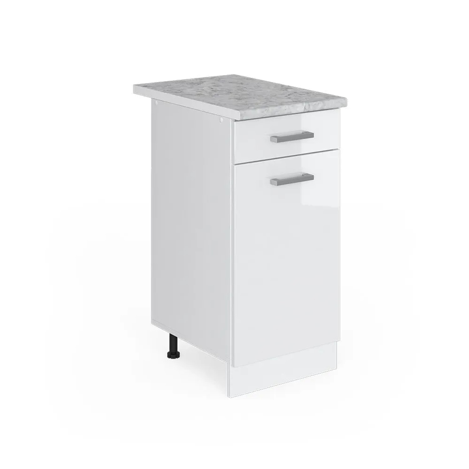 Vicco Küchenunterschrank R-Line Schubladenschrank für die Küche Weiß Hochglanz Weiß 40 cm AP Marmor