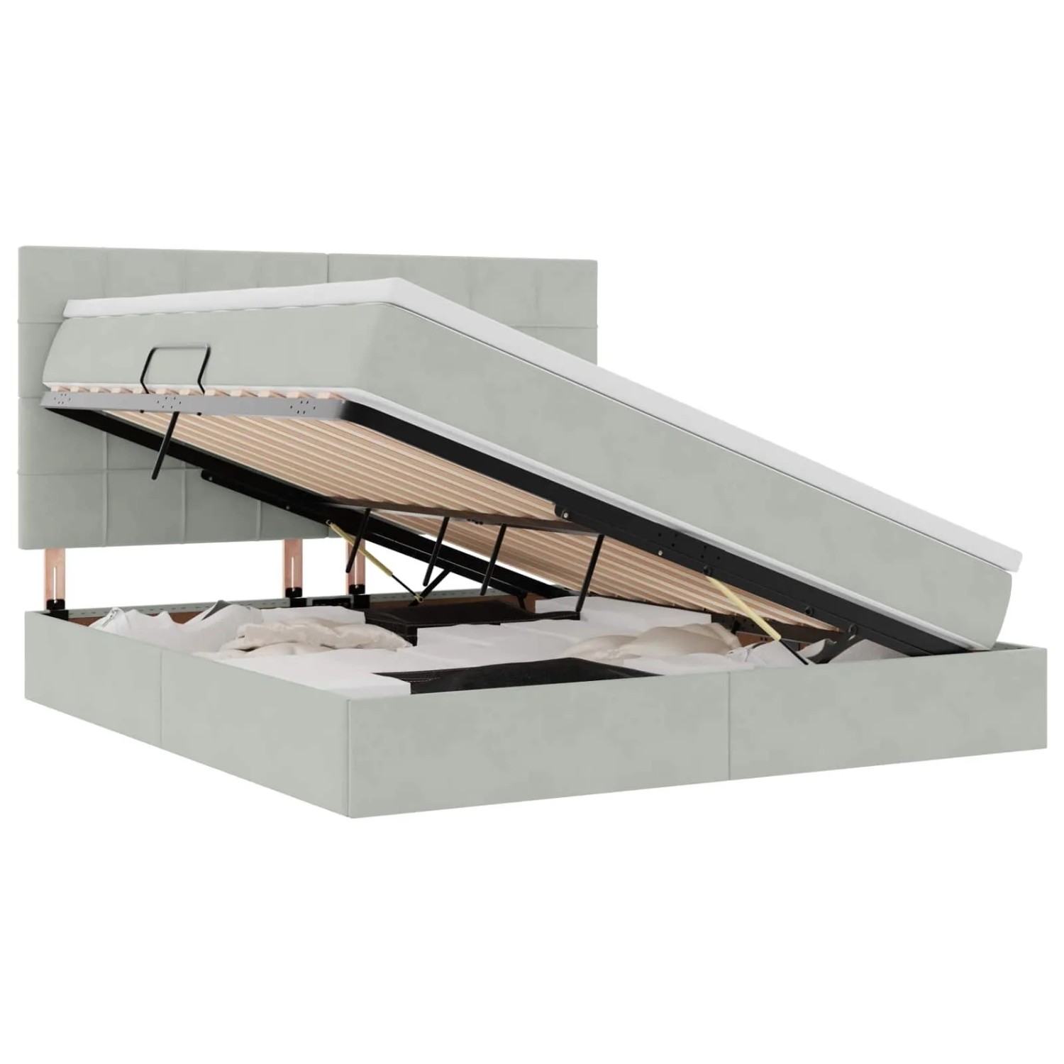 vidaXL Bett mit Stauraum und LED Hellgrau 160 x 200 cm Samt 3372039