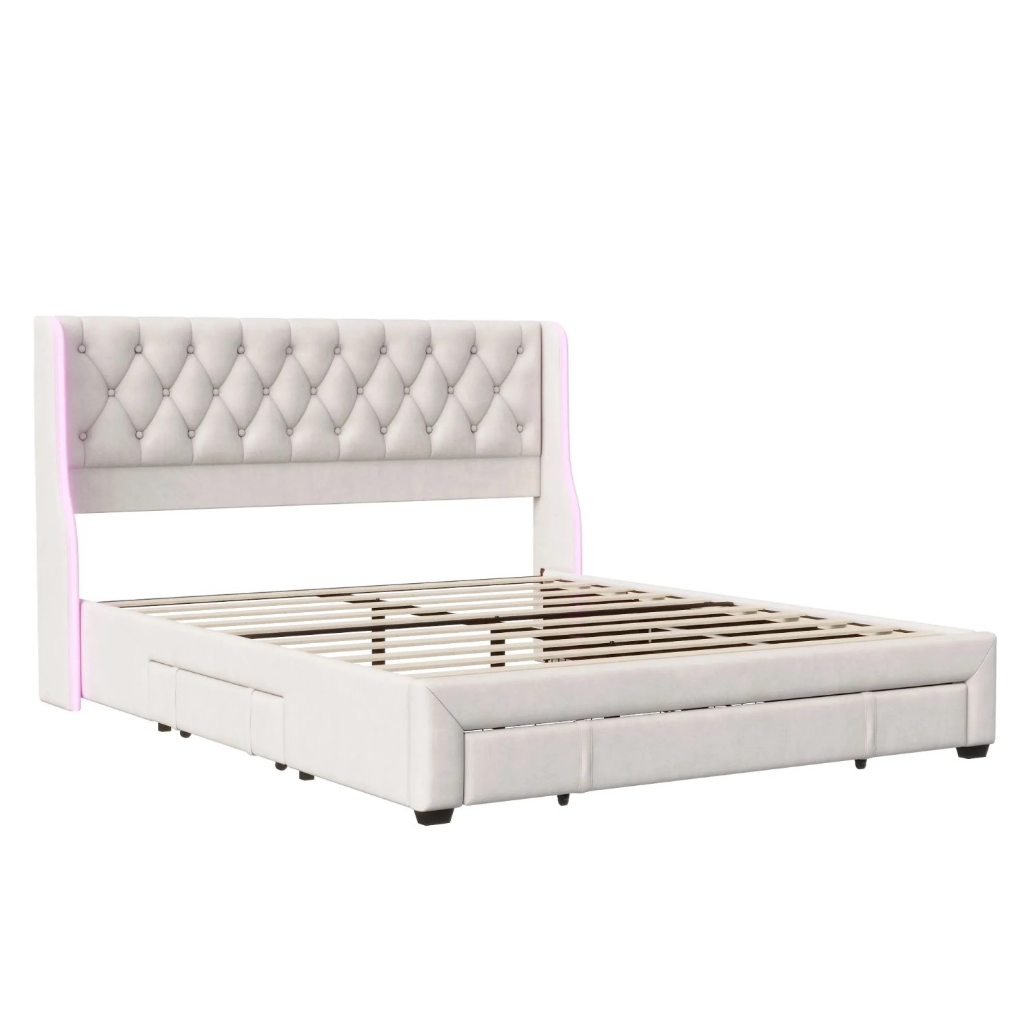 PXloue Polsterbett Bettgestell  140x200cm mit Schubladen&LED Samt